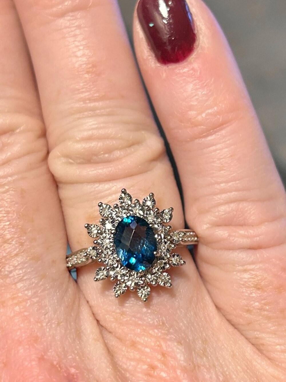 Macy's Blue Topaz and Diamond Ring in 14K White Gold Sz 7